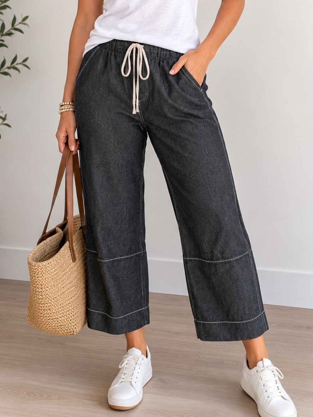 Album di Famiglia | Wide & Short Trouser Linen Wool Blend Size Medium Gray/black